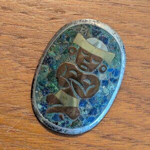 Vintage Taxco Mexico Metales Casados 925 Silver Brooch Pendant Mosaic Necklace